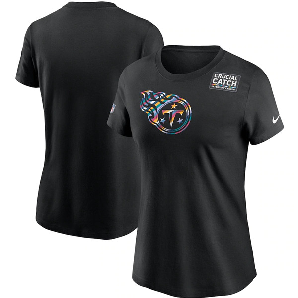 Women's Tennessee Titans 2020 Black Sideline Crucial Catch Performance NFL T-Shirt(Run Small) - Click Image to Close